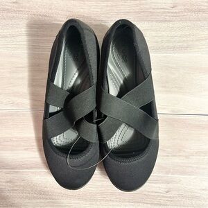 CROCS Shoes Womens & Slip On Dual Comfort Wedge Busy Day Black Stretch